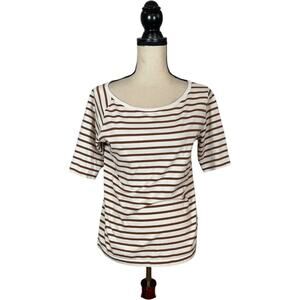Lowrys Farm White Brown Striped Organic Cotton Shirt     Size: F / Medium